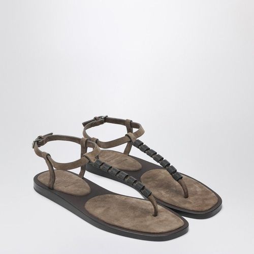 Brunello Cucinelli Suede Thong Sandals With Precious Strap