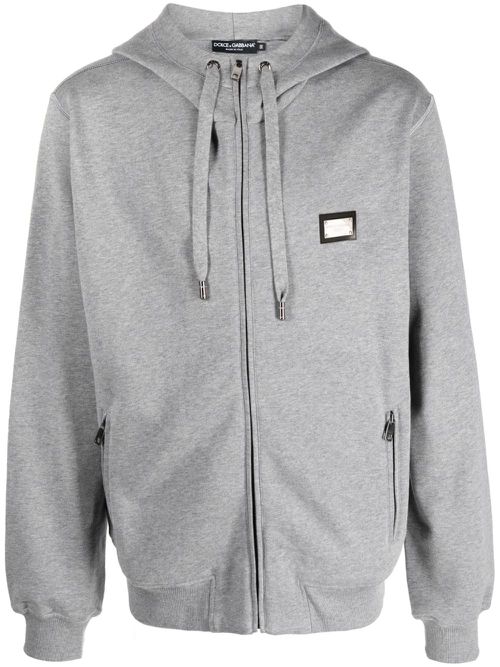 Logo-plaque cotton hoodie - Grey