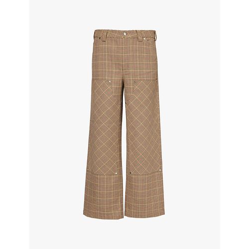 Mens Brown Rupert Houndstooth-pattern Straight-leg Wool Trousers M
