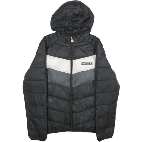 ELLESSE Mens Black Grey & White Hooded Quilted Jacket L Polyester Zip