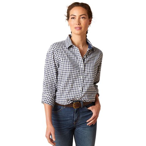 Women's Tiburon Shirt Long Sleeve in Navy Check, Size X-Small, by