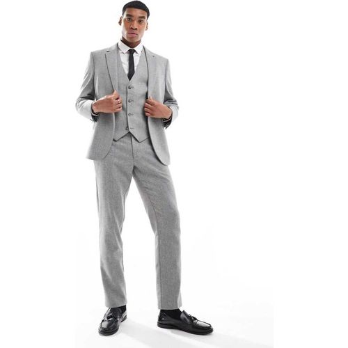 ASOS DESIGN Mens slim suit trousers with wool in grey barleyweave - 28W