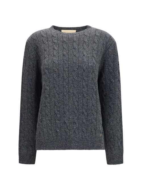 Virgin Wool Cable-Knit Sweater — Gray