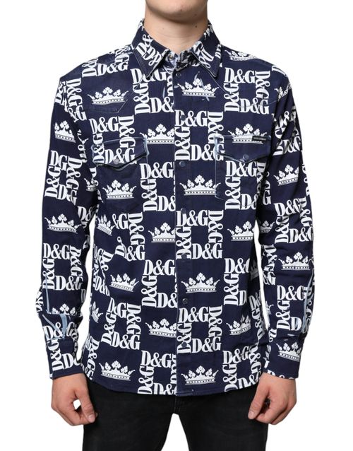 Logo-Crown Print Shirt — Navy