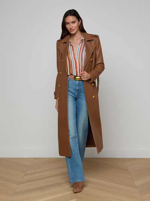Baylee Leather Trench Coat In Soft Cognac
