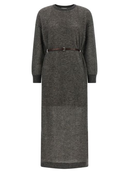 Mesh Knit Wool Dress — Gray
