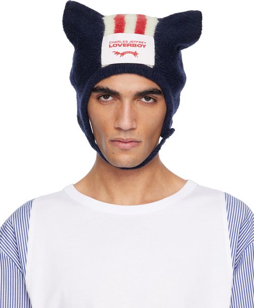 Navy Ears Bonnet Beanie