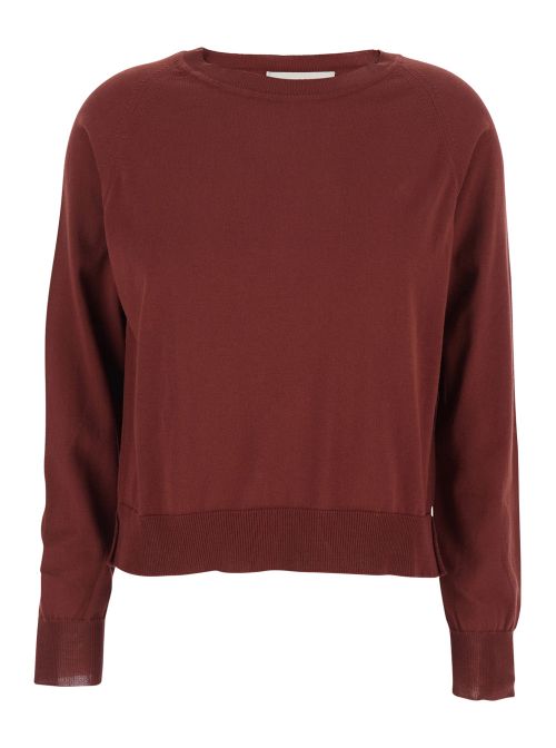 Crew Neck Cotton Sweater — Red