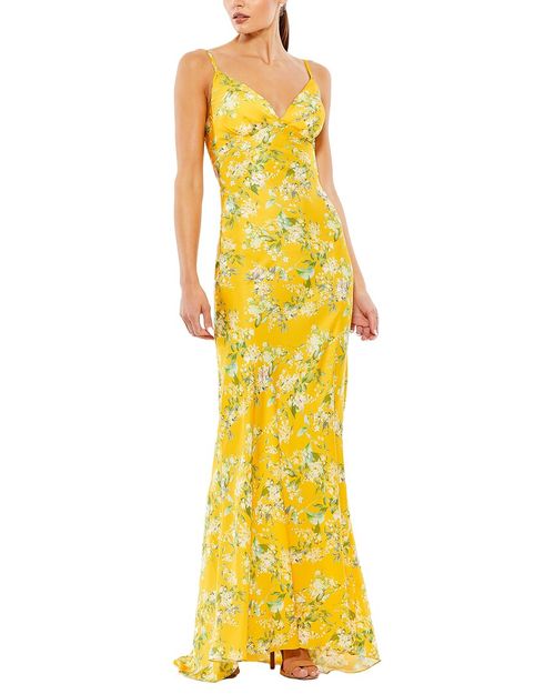 Floral Print Sleeveless Trumpet Gown