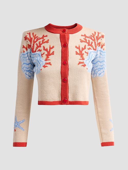Women's Aralyn Coral Seashell Knit Cardigan - Sand Multi