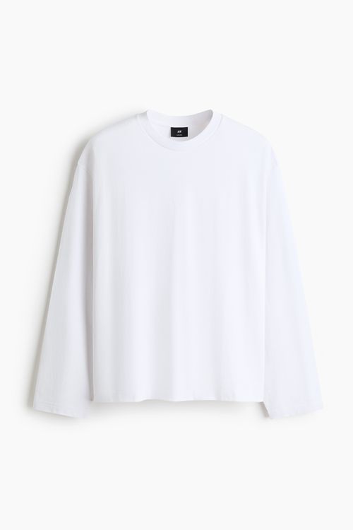 Oversized Fit Long Sleeve Jersey Top - White