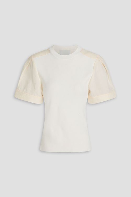 Shell-paneled ribbed-knit top - White - XS