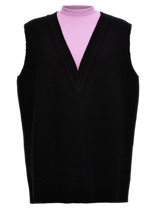 Wool-Blend V-Neck Vest — Black
