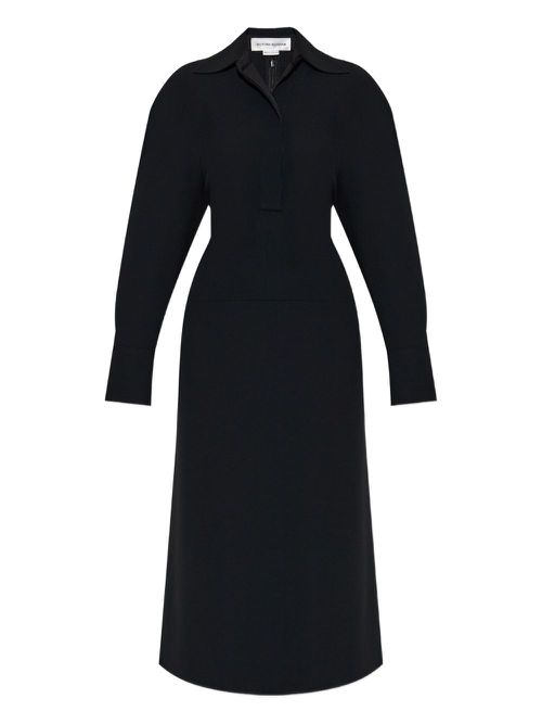 Spread-collar long-sleeve midi dress - Black