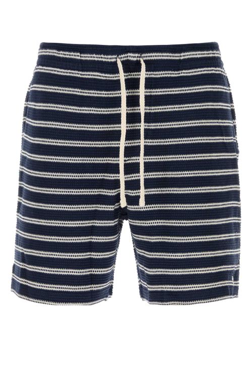 Striped Cotton Blend Knit Bermuda Shorts — Navy
