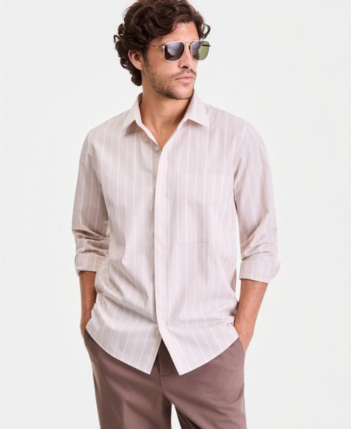 Men's Tanner Striped Long-Sleeve Shirt, Macy's Exclusive - Stone Wall