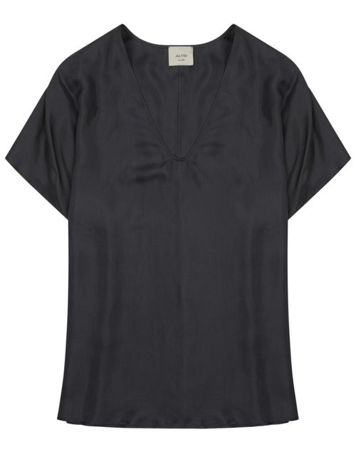 Black Solid V Neck Top