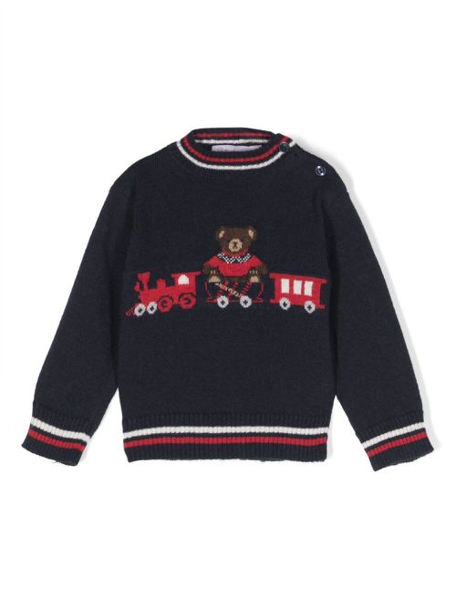 Teddy Bear-pattern striped jumper - Blue
