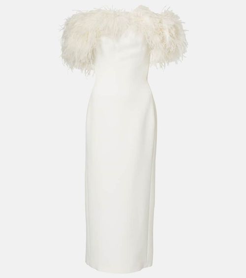 Feather-trimmed midi dress