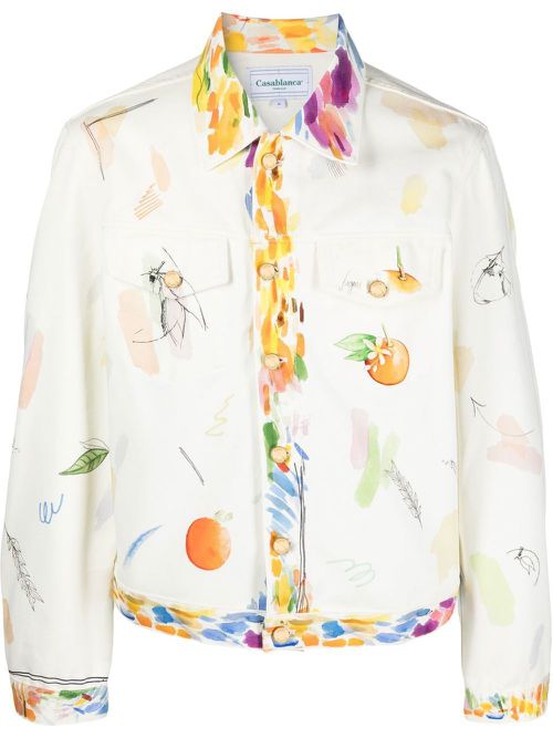 Fruit-print cotton jacket - White