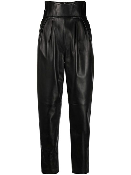 High-waisted leather trousers - Black