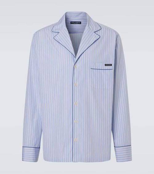 Striped cotton and silk poplin pajama shirt