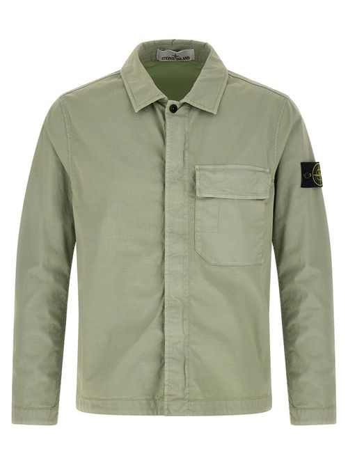 Garment-Dyed Cotton Twill Overshirt — Green