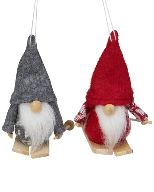 Dnu Unprofitable Northlight Set Of 2 Gray And Red Skiing Santa Gnome Christmas Ornaments 4In