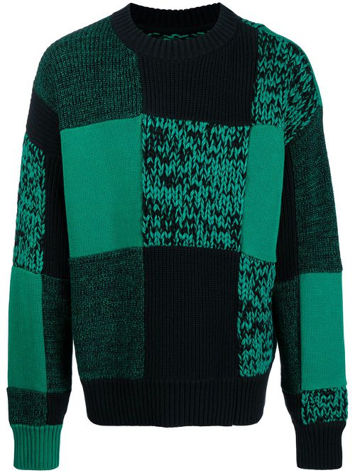 Patchwork crew neck jumper - Green