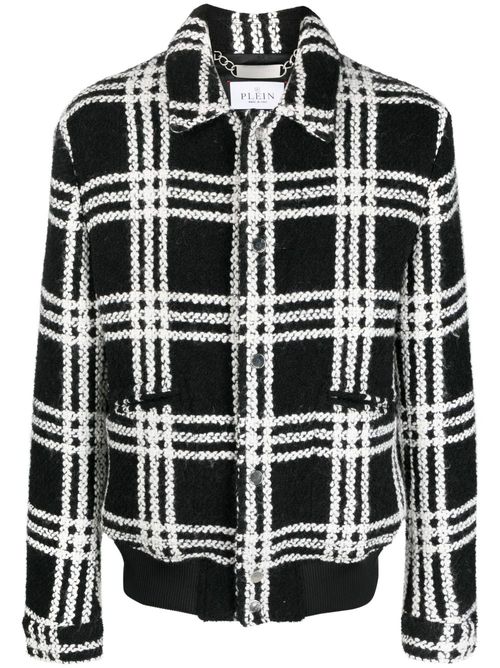 Plaid-check pattern bomber jacket - Black