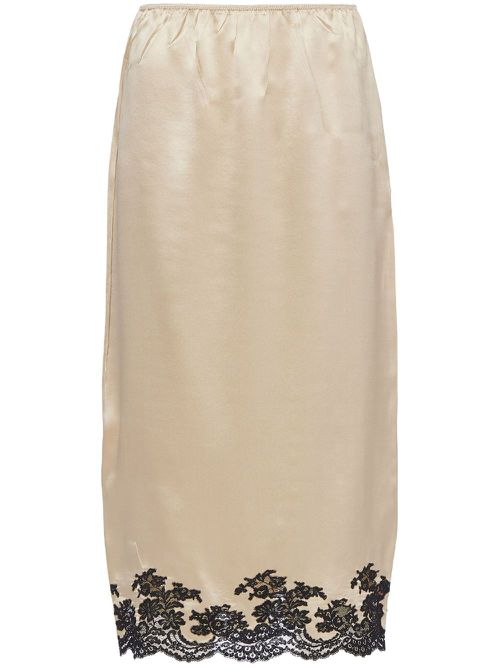 Lace-trimmed silk midi skirt - Neutrals