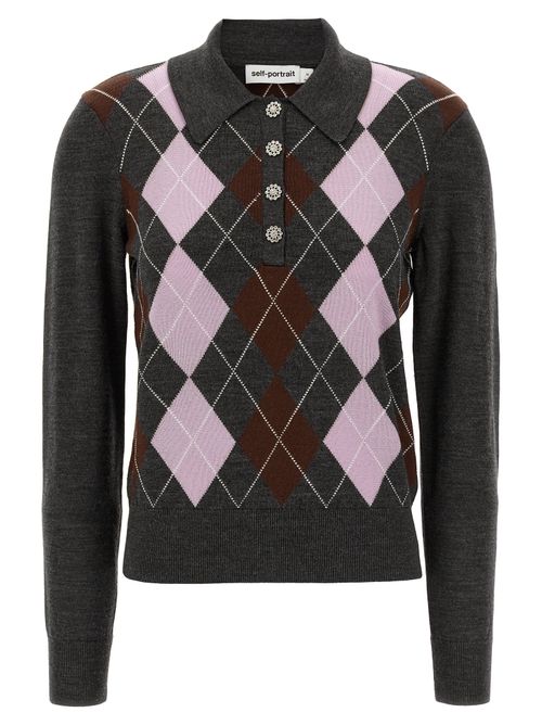 Argyle Wool Cardigan — Gray