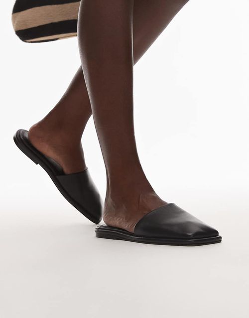 Almina real leather square toe mules in black