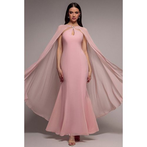 Goddiva Multiway Cape Chiffon With Embellished Trim Maxi Dress - Blush Pink
