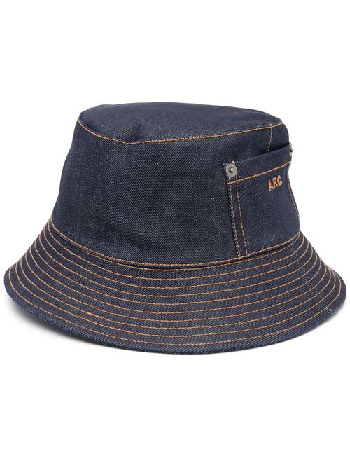 Logo-embroidered denim bucket hat - Blue