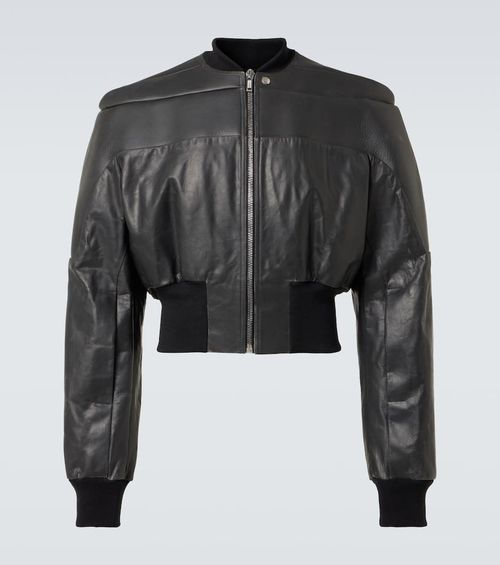 Girdered cropped leather jacket
