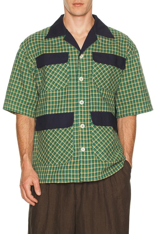 Nicholas Daley Aloha Shirt in Green Check - Green. L also in M, XL/1X