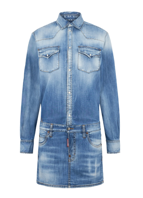 Blue Shirt Collar Denim Mini Dress