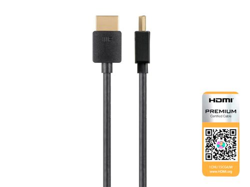 4K Certified Premium High Speed Slim HDMI Cable - 4K60Hz, 18Gbps, HDR, 8ft, Black