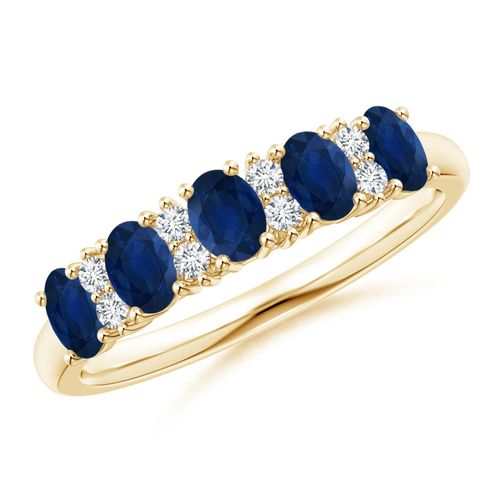 Angara 1.0 Carat Five Stone Blue Sapphire and Diamond Wedding Ring in 14K Yellow Gold