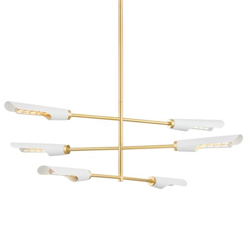 Aged Brass Soft White Six Light Chandelier from the Harperrose Collection