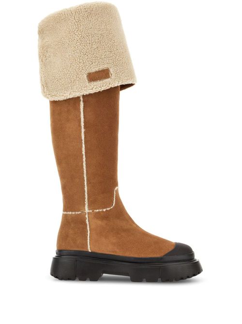 Shearling-detailing suede boots - Neutrals