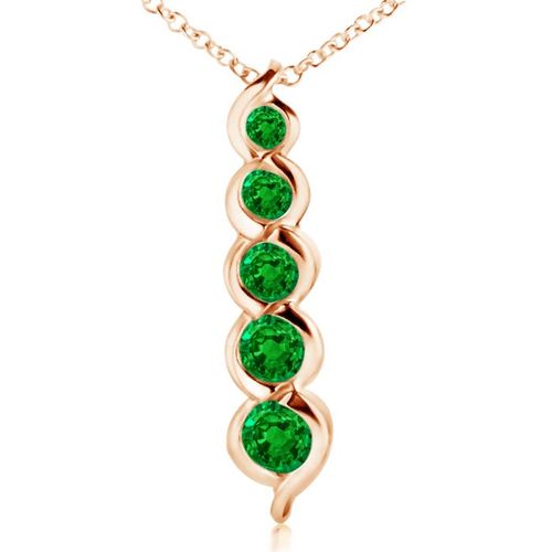 Angara 0.48 Carat Five Stone Round Emerald Journey Pendant in 18K Rose Gold