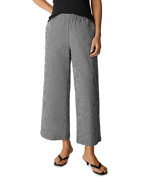 Check Print Wide Leg Ankle Pants