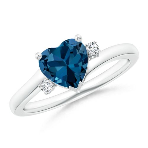 Angara 1.48 Carats Solitaire Heart London Blue Topaz Bypass Ring with Diamonds in Silver