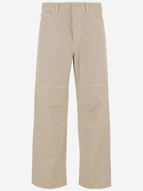 Double-Knee Cotton Cargo Pants — Beige