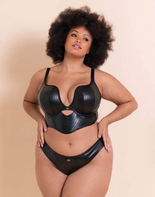 Scantilly hell for pleather superplunge longline bra fuller bust in black