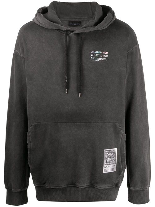 Pigment-dyed logo print hoodie - Grey