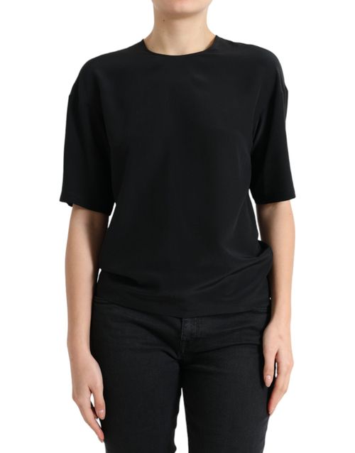 Silk Round Neck Blouse — Black