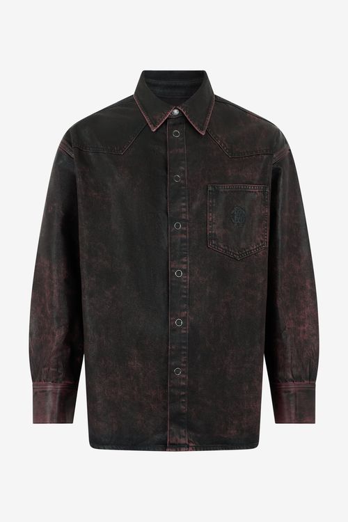 Black And Red Washed Denim Shirt